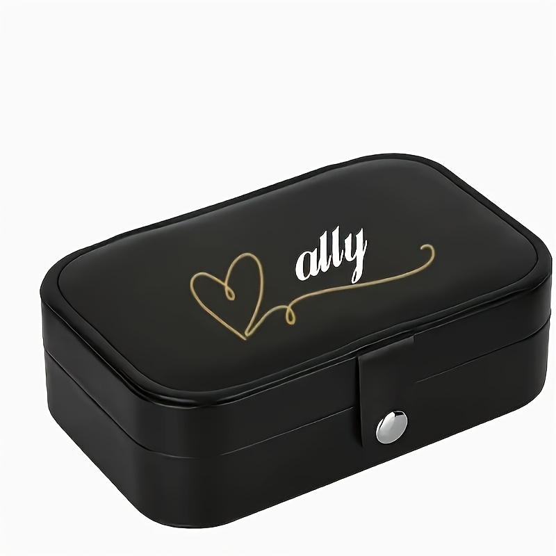 Personalized Dark Faux Leather Jewelry Box with Custom Engraving